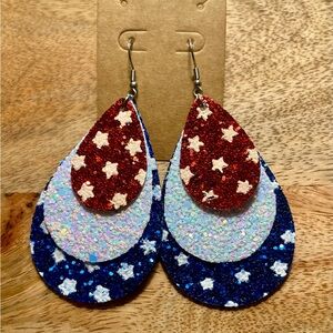 Red, White, and Blue Glitter Teardrop Earrings